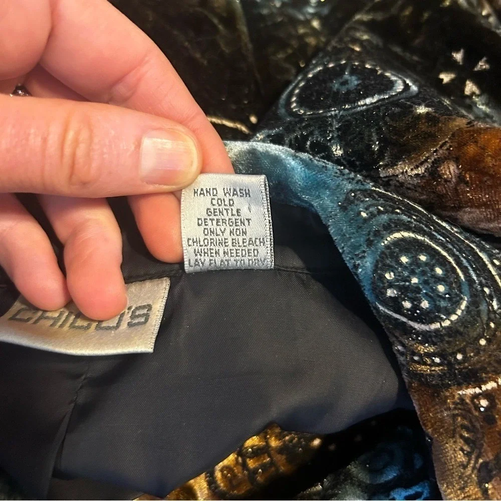 Chico's Velvet Celestial Mandala Print Blazer Teal Bronze Beaded Jacket Size‎ 2
